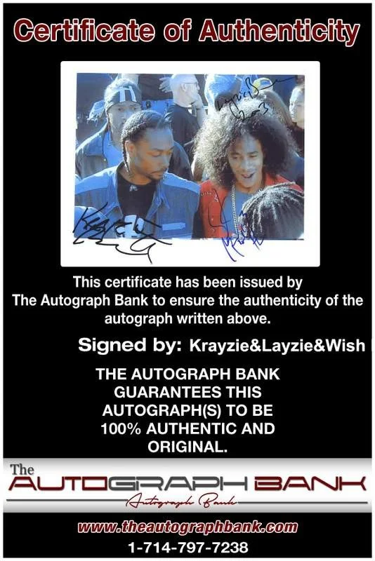 Krayzie, Layzie, Wish Bone — Krayzie Layzie Wish Bone Thugs N Harmony signed 8x10 photo W/Cert Autograph 0666, image 2