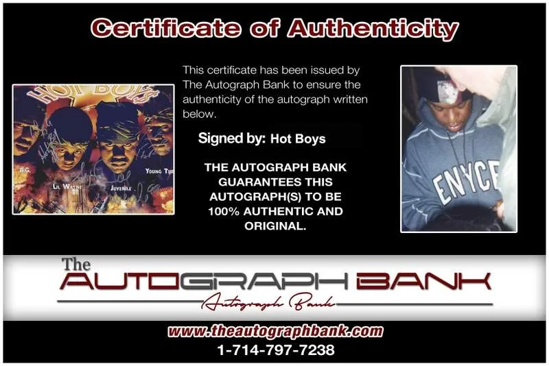 Hot Boys — CMR Hot Boys Turk Juvenile BG signed rap 8x10 photo W/Cert Autographed (A0542), изображение 2