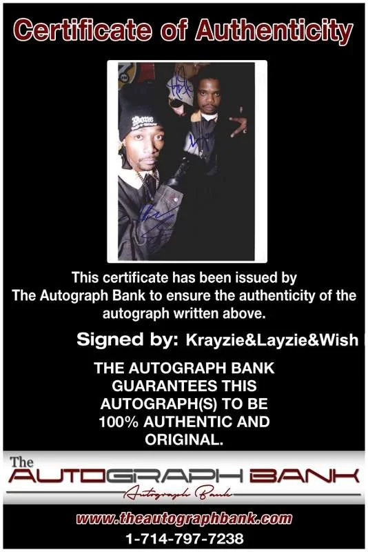 Krayzie, Layzie, Wish Bone — Krayzie Layzie Wish Bone Thugs N Harmony signed 8x10 photo W/Cert Autograph 0662, изображение 2