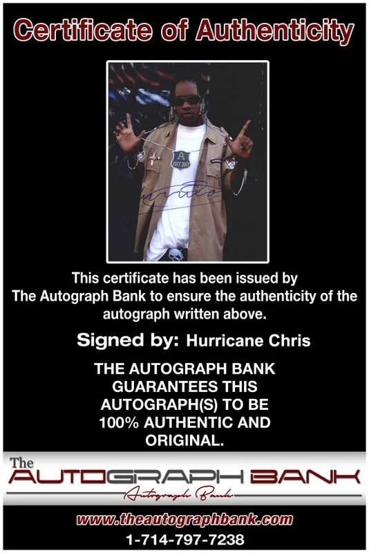 Hurricane Chris — Hurricane Chris authentic signed rap 8x10 photo W/Cert (A0548), image 2