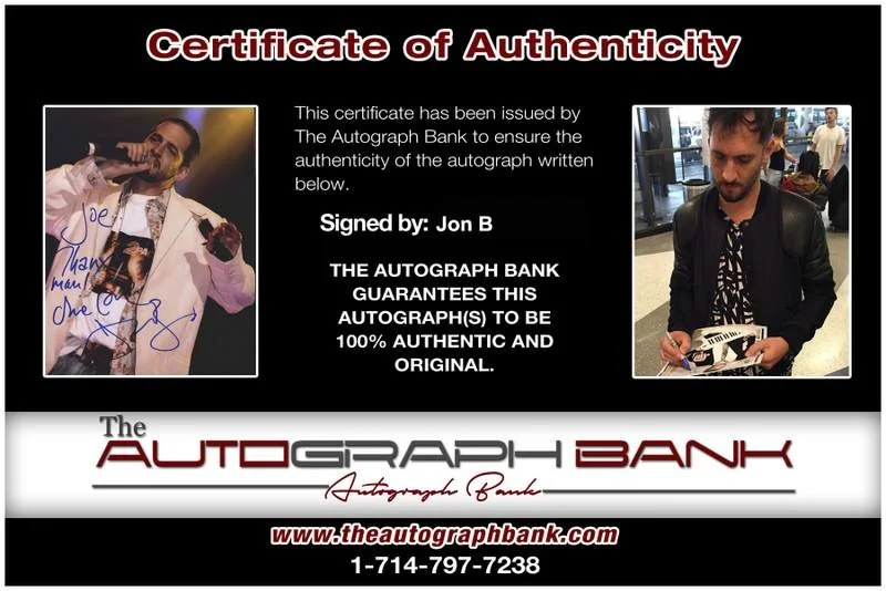 Jon B — Jon B Signed authentic signed rap 8x10 photo W/Certificate Autographed (A0630), image 2