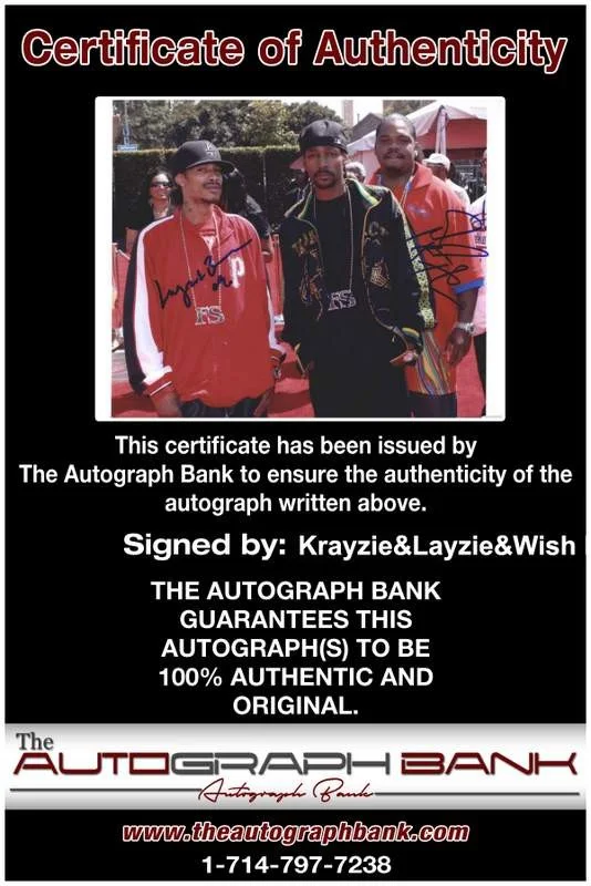 Krayzie, Layzie, Wish Bone — Krayzie Layzie Wish Bone Thugs N Harmony signed 8x10 photo W/Cert Autograph 0663, image 2