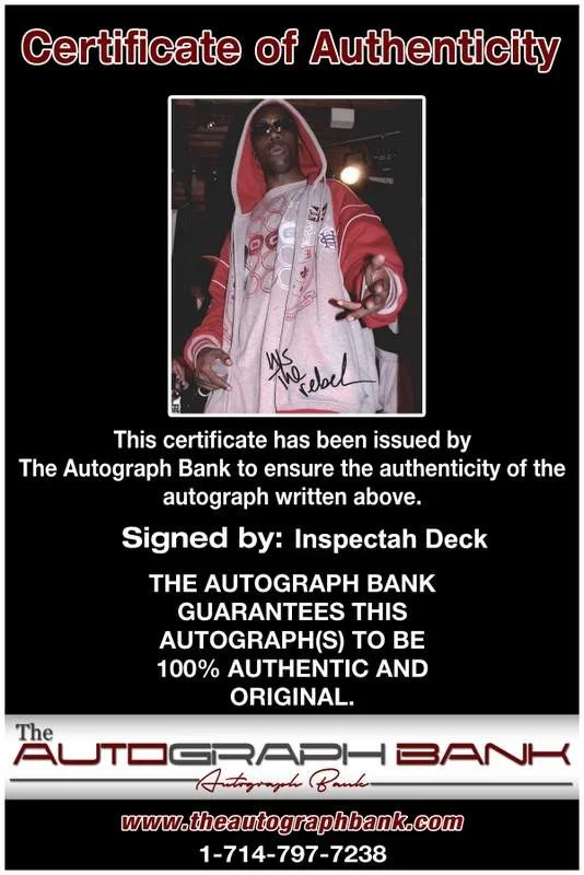Inspectah Deck — Wu Tang Clan Inspectah Deck signed rap 8x10 photo W/Cert Autographed (A0560), image 2