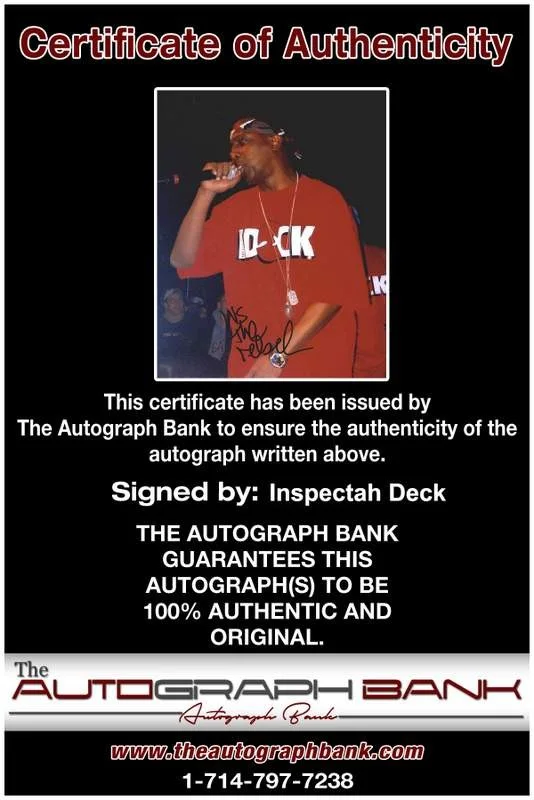Inspectah Deck — Wu Tang Clan Inspectah Deck signed rap 8x10 photo W/Cert Autographed (A0557), изображение 2
