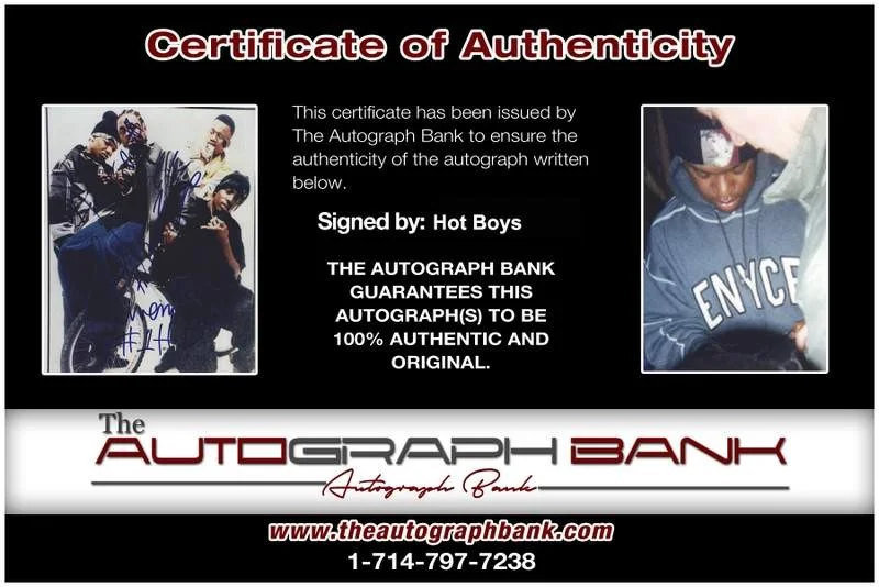 Hot Boys — Turk Lil Wayne Juvenile BG signed rap 8x10 photo W/Certificate Autographed A0541, image 2