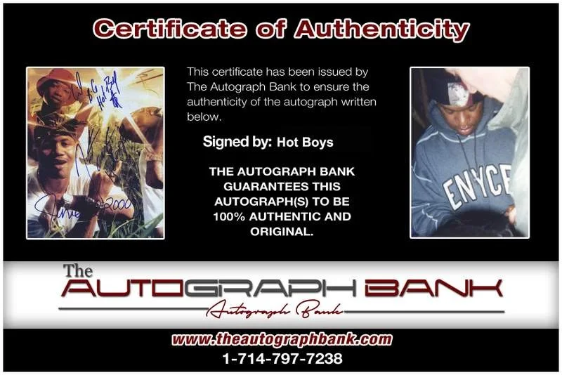 Hot Boys — CMR Hot Boys BG Turk Juvenile signed rap 8x10 photo W/Cert Autographed (A0547), image 2