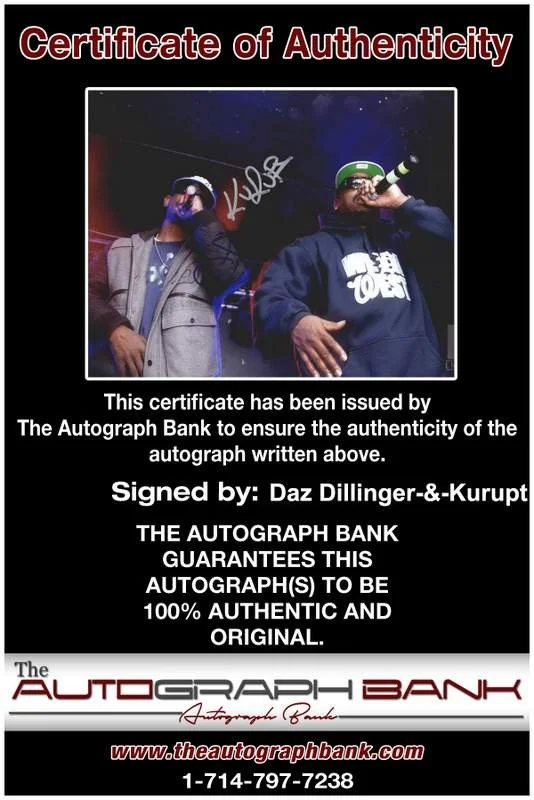Daz Dillinger, Kurupt — Death Row Daz Dillinger & Kurupt signed rap 8x10 photo W/Cert Autograph (A0204), image 2