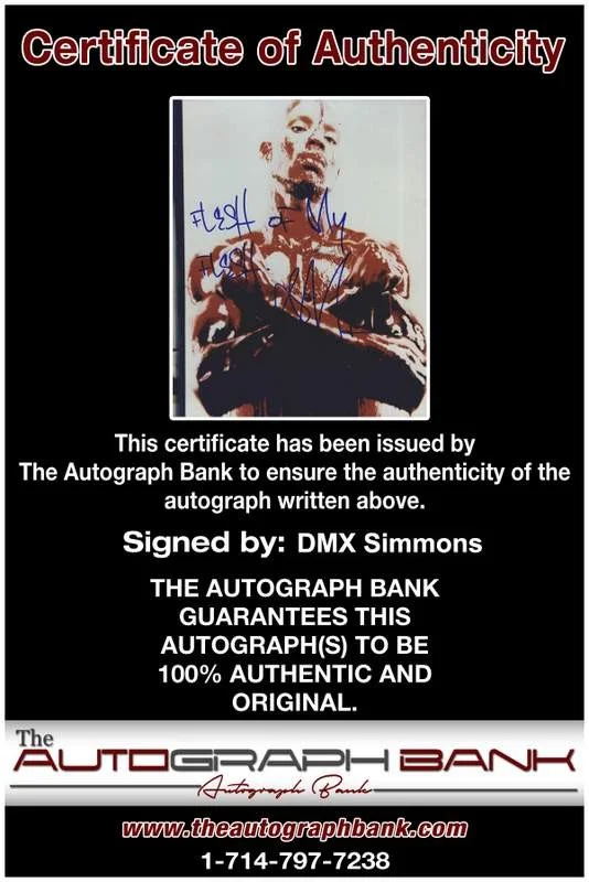 Dmx — Dmx Earl Simmons authentic signed rap 8x10 photo W/Certificate Autographed A0271, изображение 2