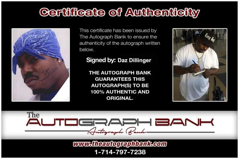 Daz Dillinger — Death Row Daz Dillinger authentic signed rap 8x10 photo W/Cert Autographed 219, image 2