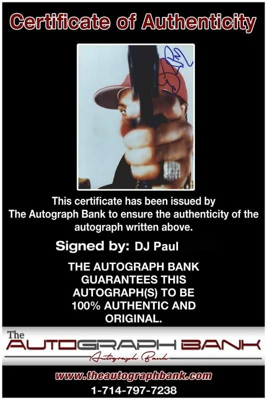 Dj Paul — Three Six Mafia Dj Paul signed rap 8x10 photo W/Certificate Autographed (A0251), изображение 2