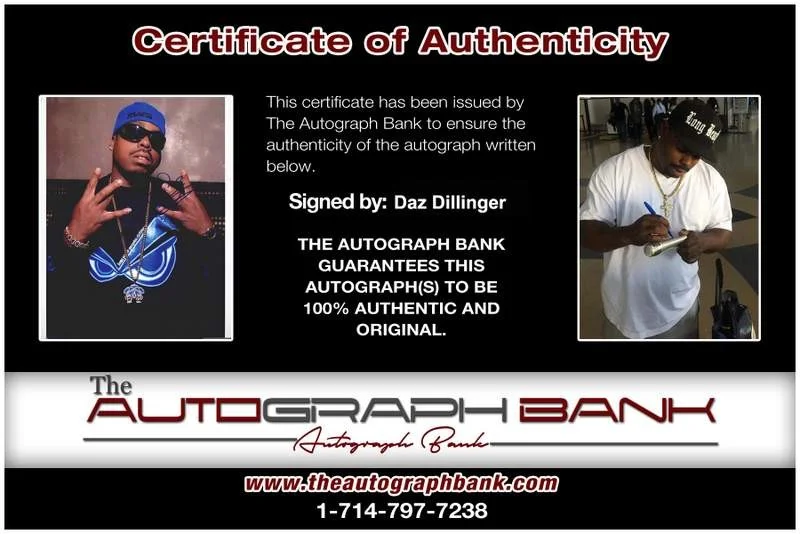 Daz Dillinger — Death Row Daz Dillinger authentic signed rap 8x10 photo W/Cert Autographed 220, изображение 2