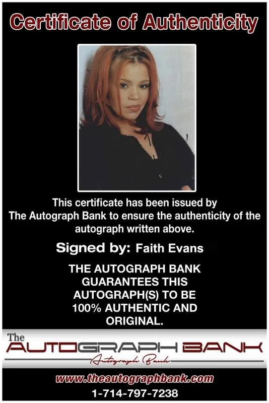Faith Evans — Bad Boy Faith Evans signed rap 8x10 photo W/Certificate Autographed (A0311), изображение 2