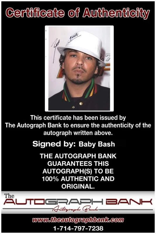 Baby Bash — Baby Bash authentic signed rap 8x10 photo W/Certificate Autographed (A0038), image 2