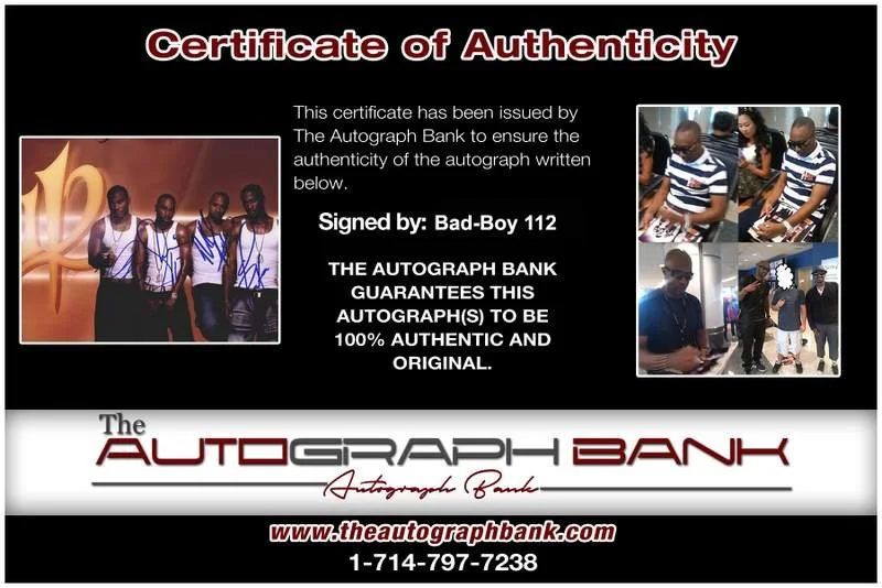 112 — Bad-Boy 112 authentic signed rap 8x10 photo W/Certificate Autographed (A0006), image 2
