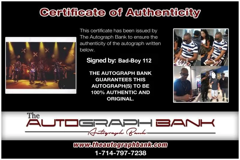 112 — Bad-Boy 112 authentic signed rap 8x10 photo W/Certificate Autographed (A0007), image 2