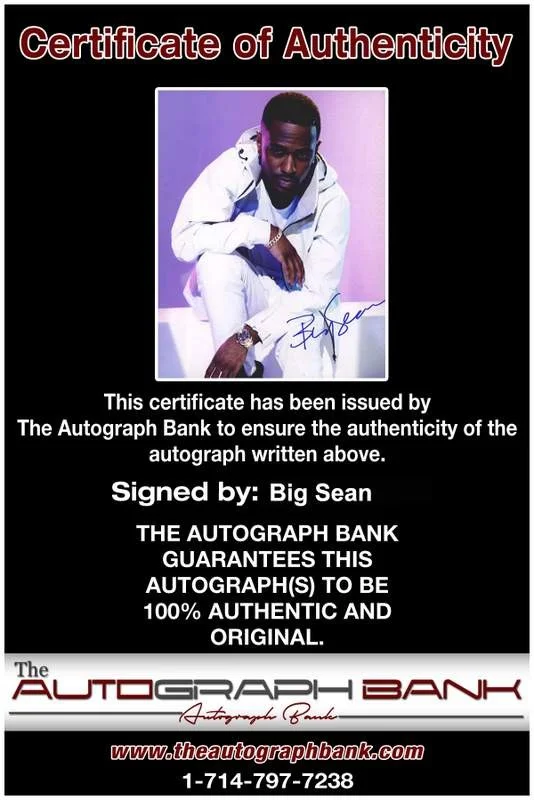 Big Sean — Big Sean authentic signed rap 8x10 photo W/Certificate Autographed (A0056), изображение 2