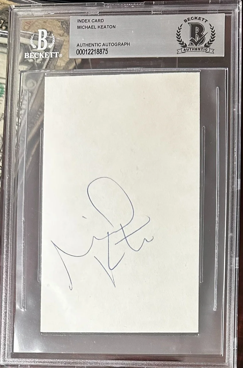 Michael Keaton — Michael Keaton BGS Beckett Authentic Slabbed Full Signature Index Card RARE, image 3