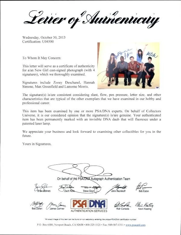 The New Girl Cast — The New Girl cast authentic signed 10x15 photo W/ PSA Certificate 2616P3, изображение 2