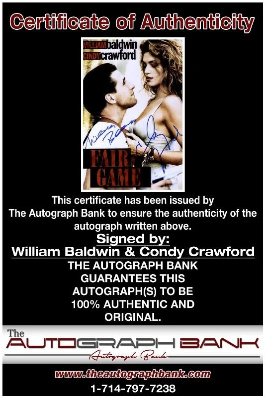 William Baldwin, Cindy Crawford — William Baldwin & Condy Crawford authentic signed 10x15 photo |CERT 127a1, изображение 2