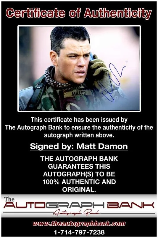 Matt Damon — Matt Damon authentic signed celebrity 10x15 photo W/Cert Autographed A00087, изображение 2