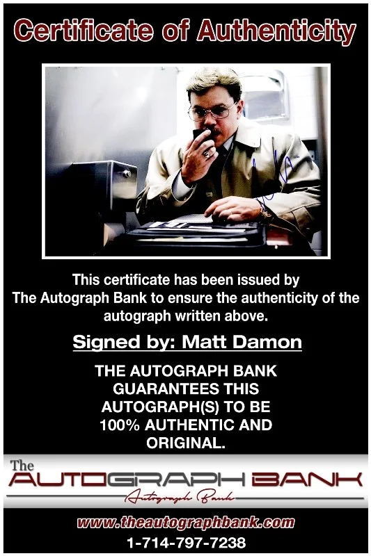 Matt Damon — Matt Damon authentic signed celebrity 10x15 photo W/Cert Autographed 2616c, image 2