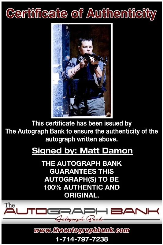 Matt Damon — Matt Damon authentic signed celebrity 10x15 photo W/Cert Autographed 2616e, изображение 2