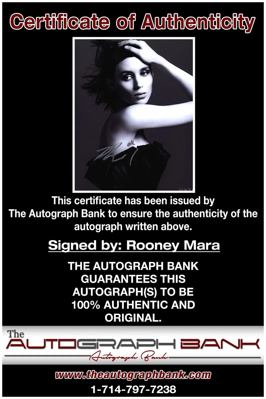 Rooney Mara — Rooney Mara authentic signed celebrity 8x10 photo W/Cert Autographed A4, image 2