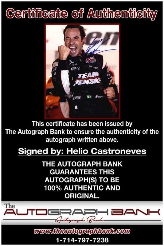 Helio Castroneves — Helio Castroneves authentic signed NASCAR 8x10 photo W/Cert Autographed A0001, image 2