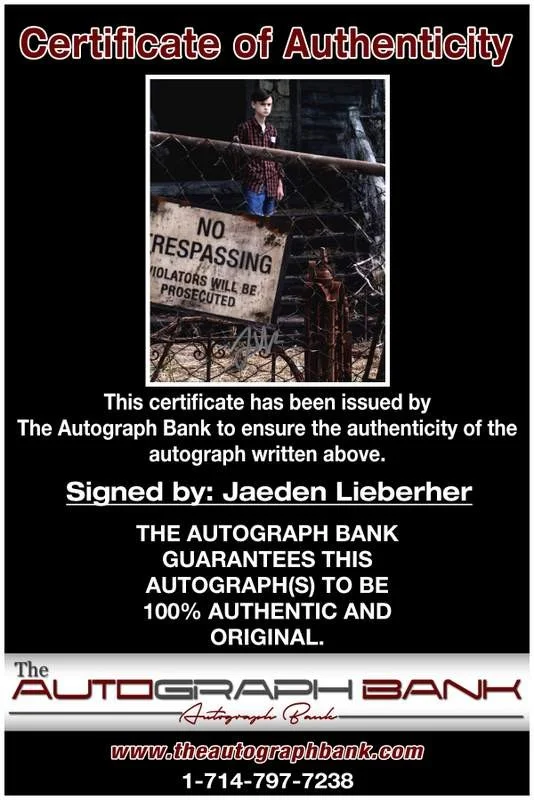 Jaeden Lieberher — Jaeden Lieberher authentic signed celebrity 8x10 W/Cert Autographed A0001, изображение 2