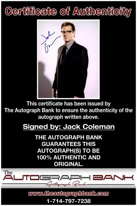 Jack Coleman — Jack Coleman authentic signed celebrity 8x10 photo W/Cert Autographed C7, image 2