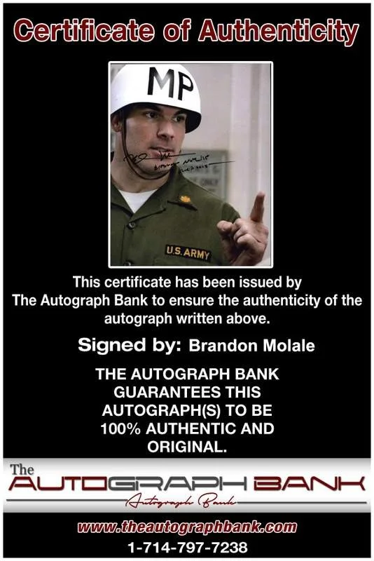 Brandon Molale — Brandon Molale signed celebrity 8x10 photo W/Certificate (C1), изображение 2