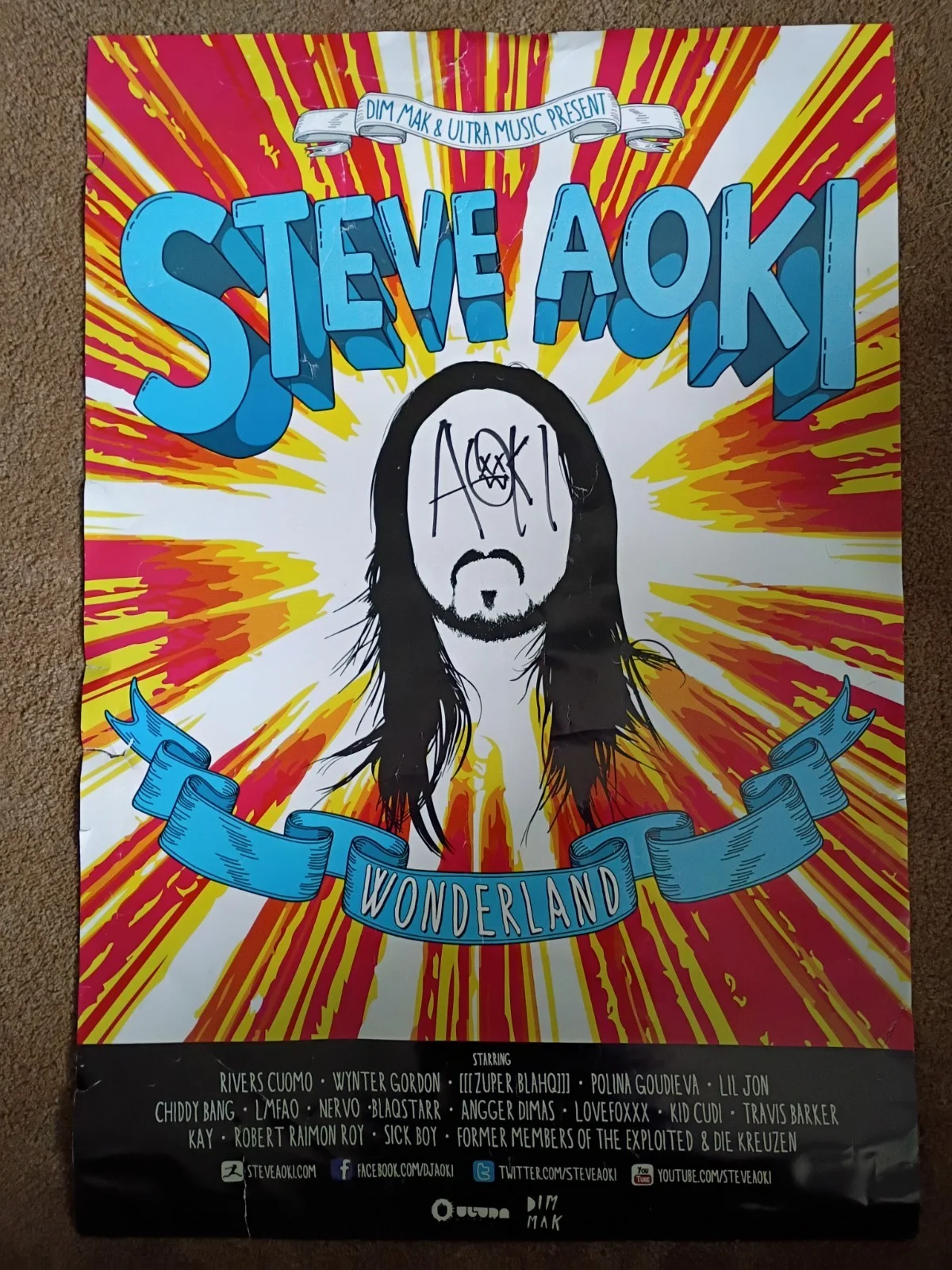 Steve Aoki Wonderland Poster Dim Mak & Ultra Music Present autograph signed, image 2