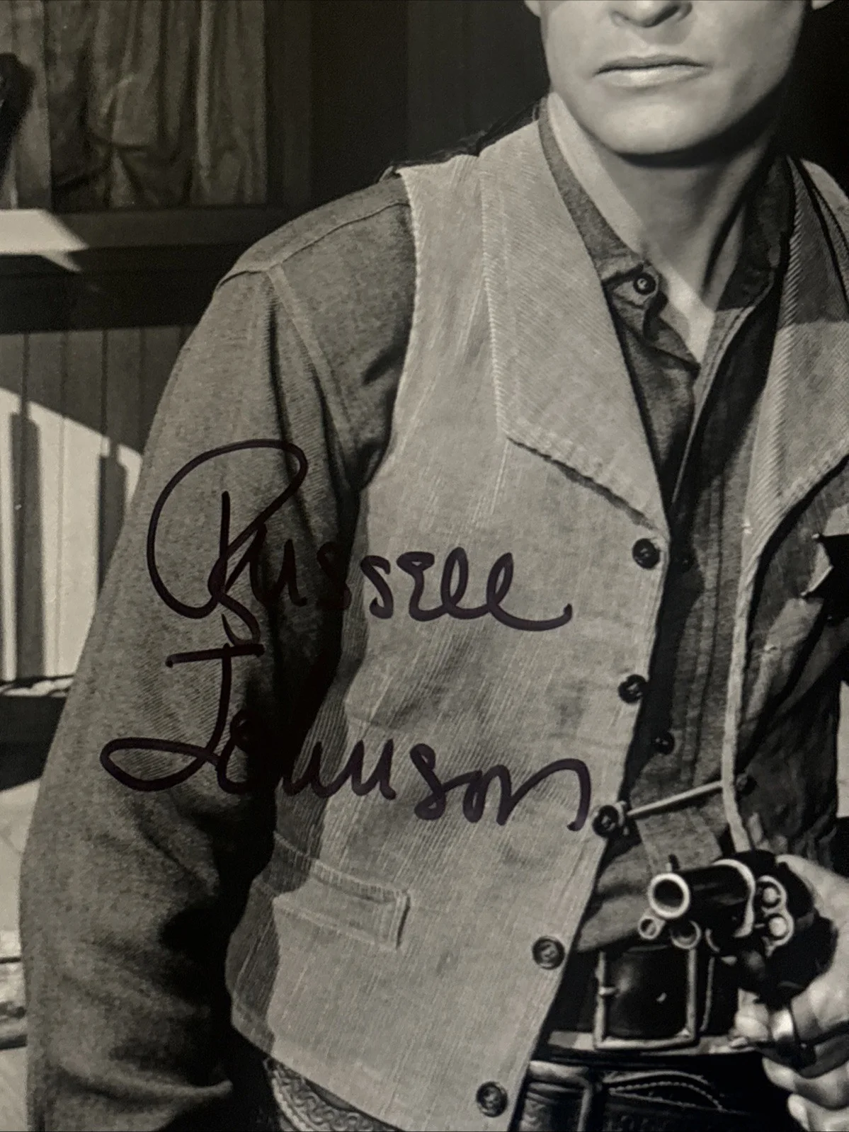Russell Johnson — Russell Johnson JSA Cert Marshal Gib Scott Signed 8x10 Photo Black Saddle Auto, image 2