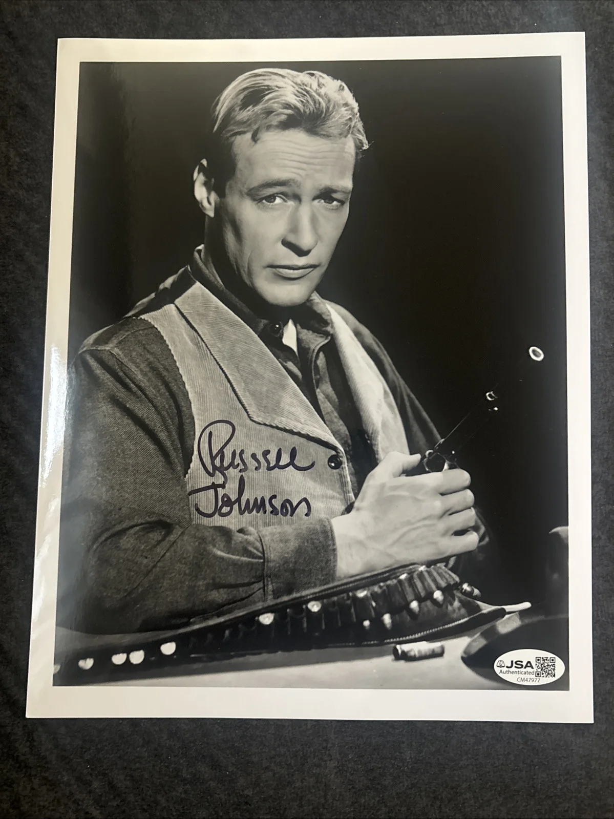 Russell Johnson — Russell Johnson JSA Cert Marshal Gib Scott Signed 8x10 Photo Black Saddle Auto, изображение 5