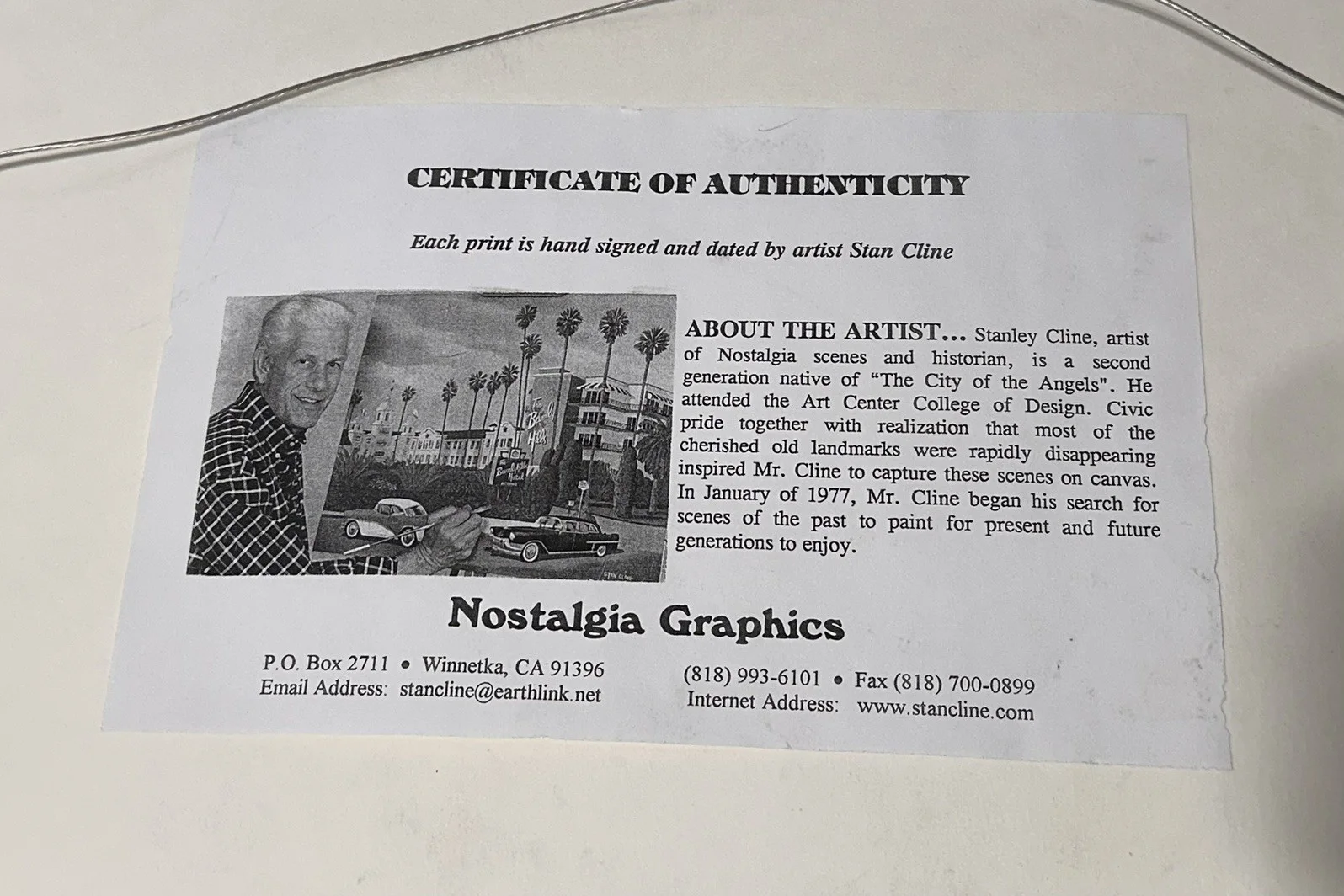 Stan Cline Pacific Electric Framed & Signed With COA 13” x 16”, image 2