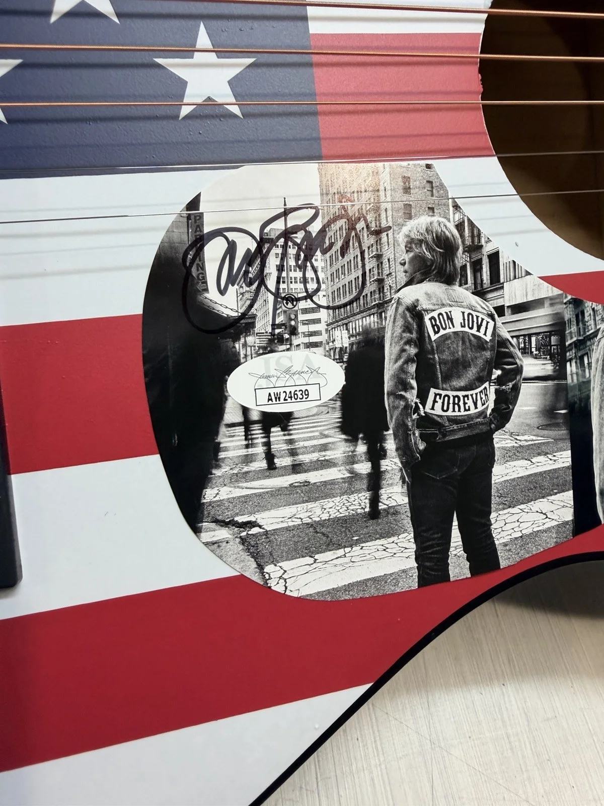 Jon Bon Jovi Signed 38” Acoustic Guitar - Patriotic USA - Autographed JSA COA, image 2