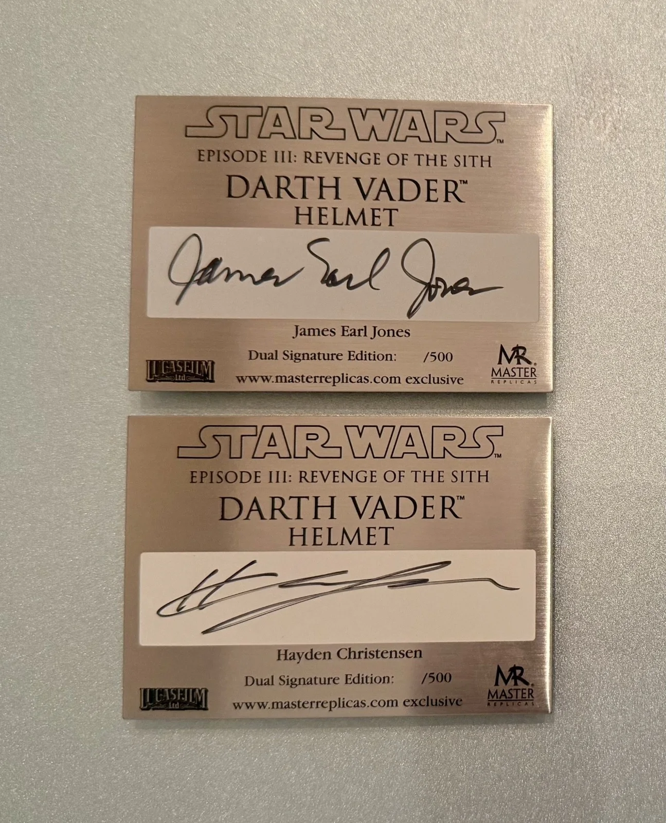 James Earl Jones and Hayden Christensen — Master Replicas Plaques Star Wars Signed James Earl Jones & Hayden Christensen
