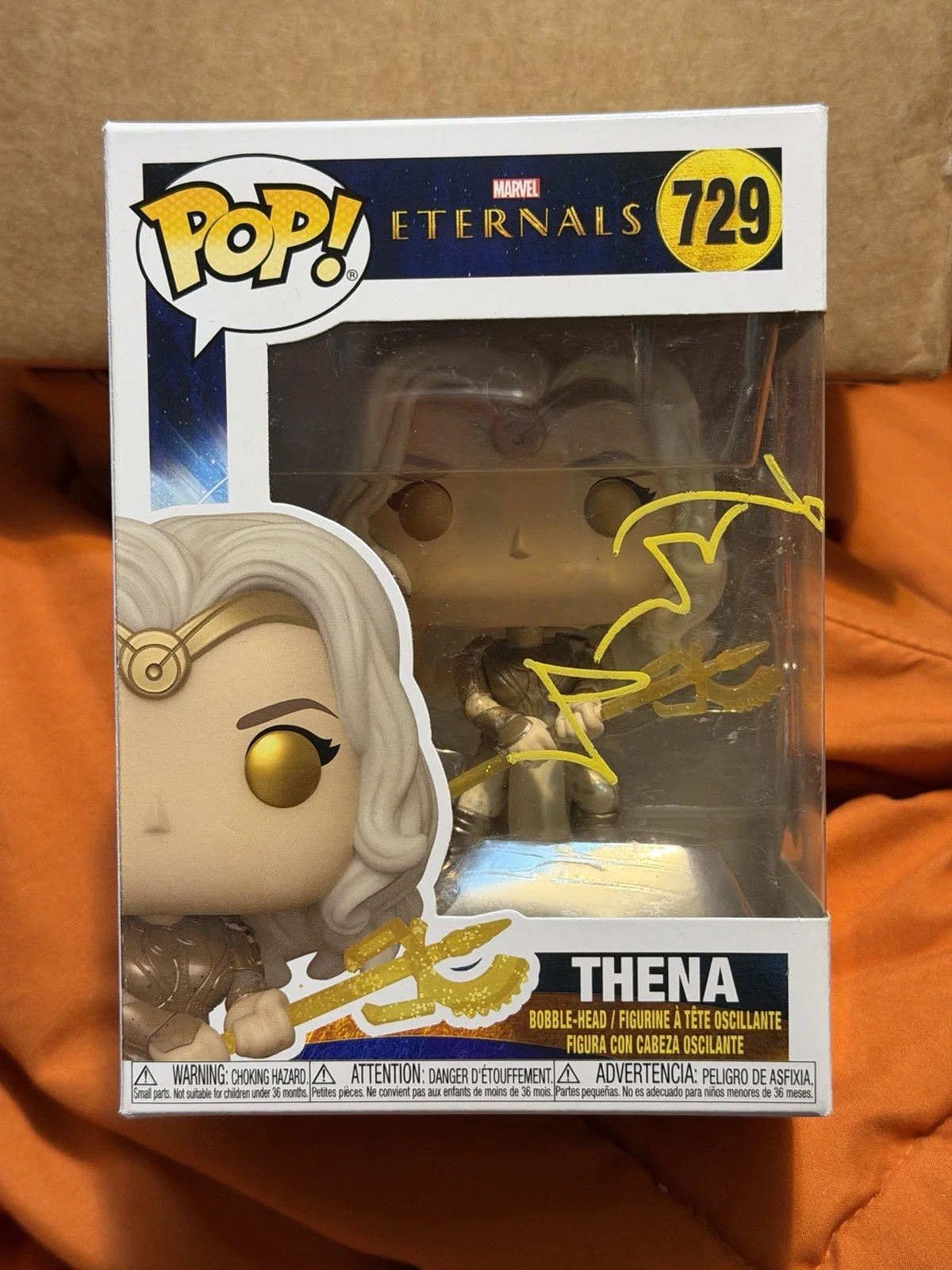 ANGELINA JOLIE — Angelina Jolie Eternals Signed Thena #729 Funko Pop MARVEL COMICS BECKETT COA