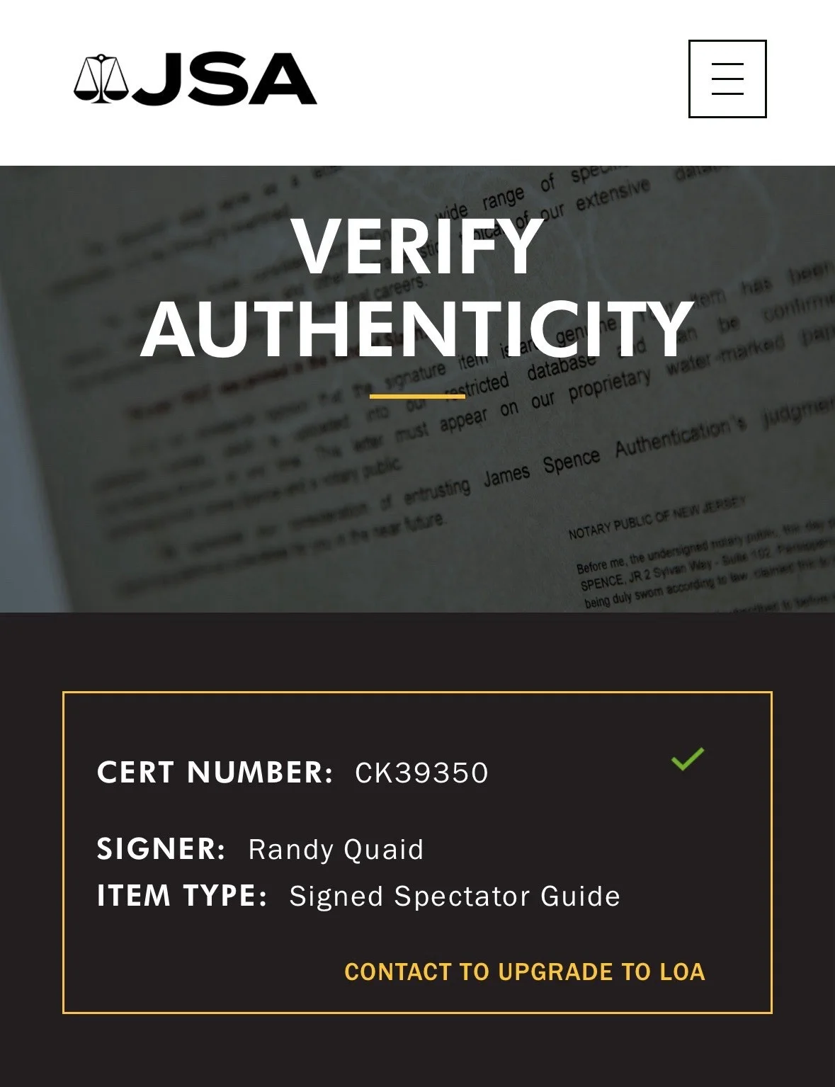 Randy Quaid — Randy Quaid, Signed Spectator Guide, JSA Authentication, изображение 5