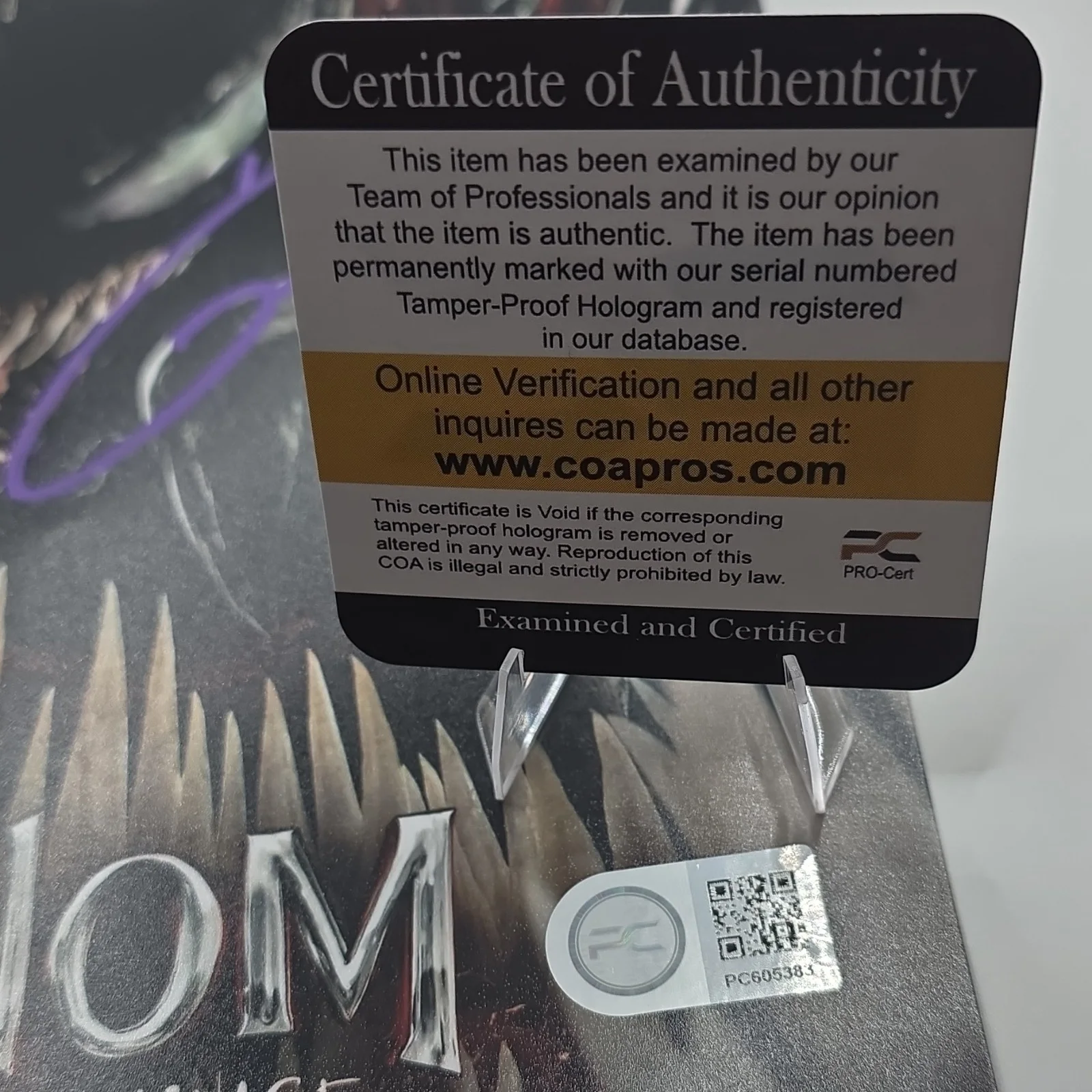 Tom Hardy Venom Let There Be Carnage Signed Promo Photo COA Pros Authentication, image 3