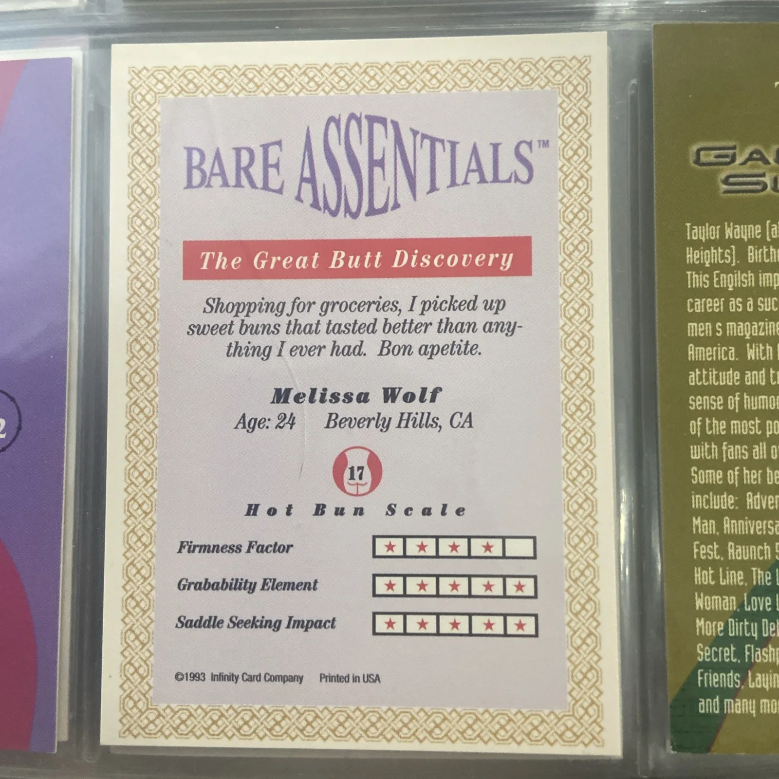 Jenna Jameson — Melissa Wolf Signed 1993 Bare Essentials Card #17 Porn Star Autograph hot sexy, изображение 3