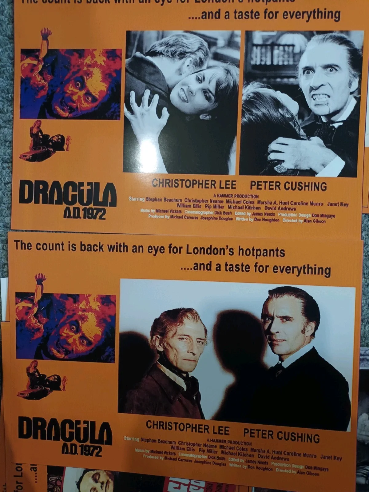 Dracula 1972AD (HammerHorror). 8 rare glossy 10x8ins Lobby Cards/5 B&W prints., image 5