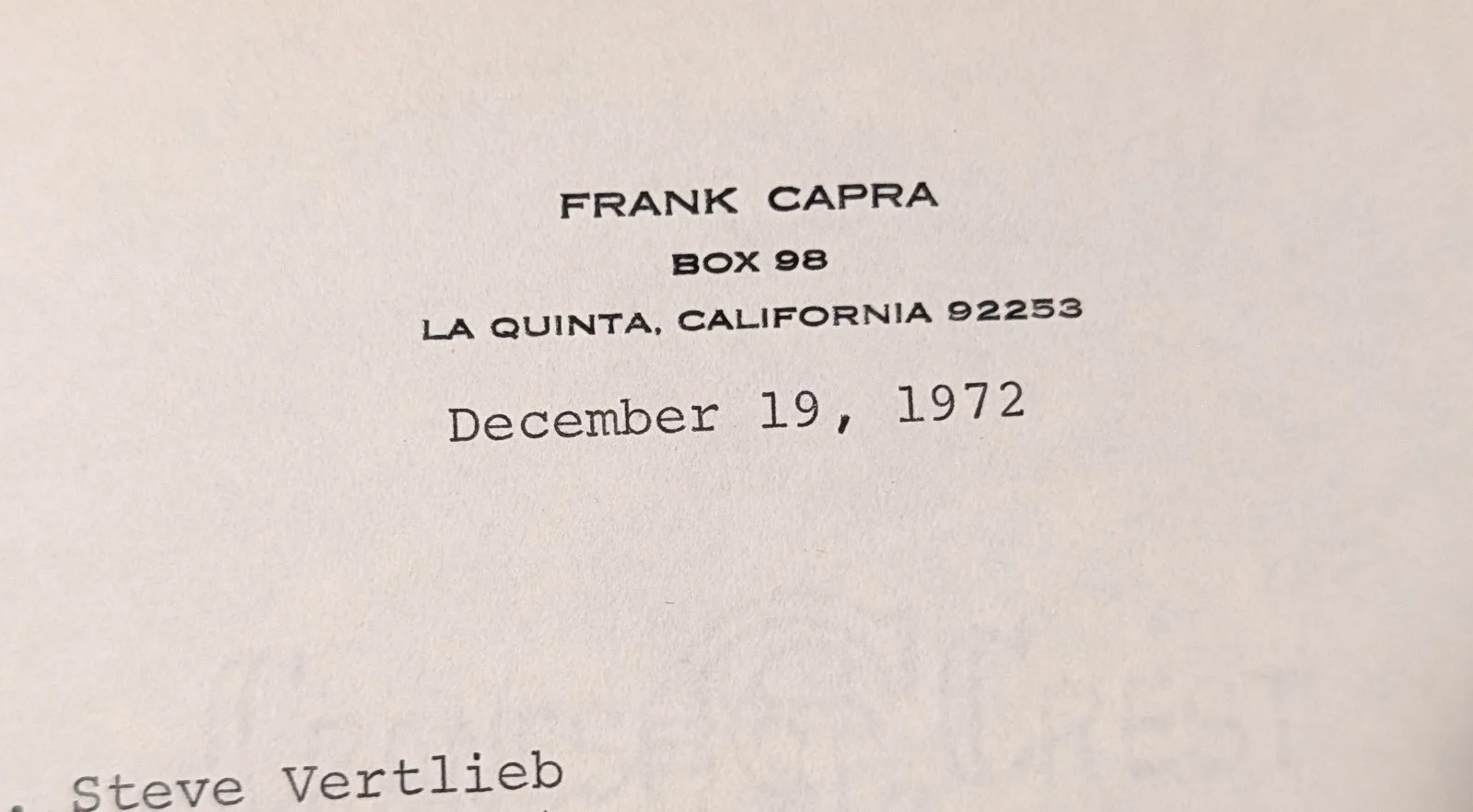 Frank Capra — WOW! Director FRANK CAPRA 1972 typed/hand-signed letter! IT'S A WONDERFUL LIFE!, image 2