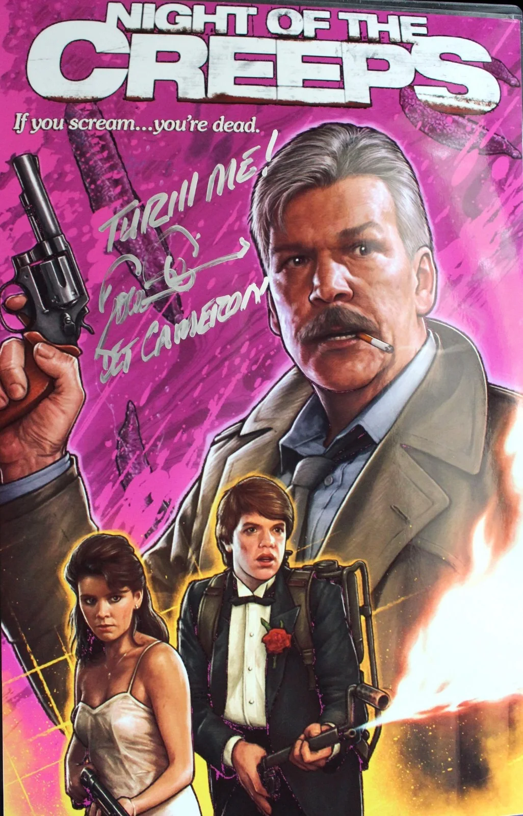 Tom Atkins — NIGHT OF THE CREEPS Thrill Me TOM ATKINS signed 11" x 17" photo!