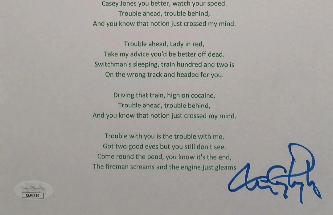 Tom Constanten Signed Lyrics Sheet - JSA Autograph - Grateful Dead / Casey Jones, image 2