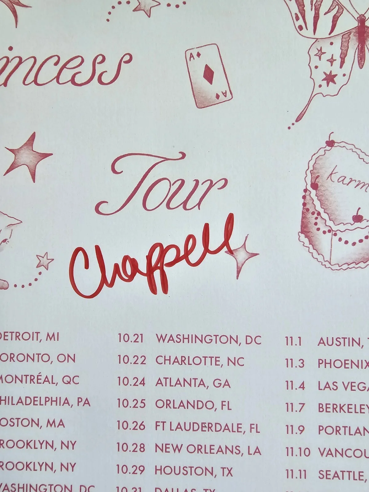 Autographed Chappell Roan Midwest Princess 2023 Tour Poster Flash Tattoo 8x10", изображение 5