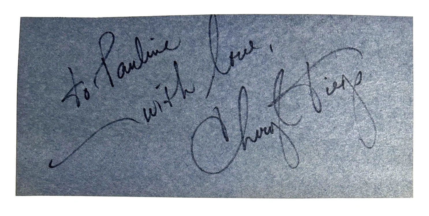 Cheryl Tiegs — SEX ICON CHERYL TIEGS Attractive Autograph on Cut Blue Cardstock Paper