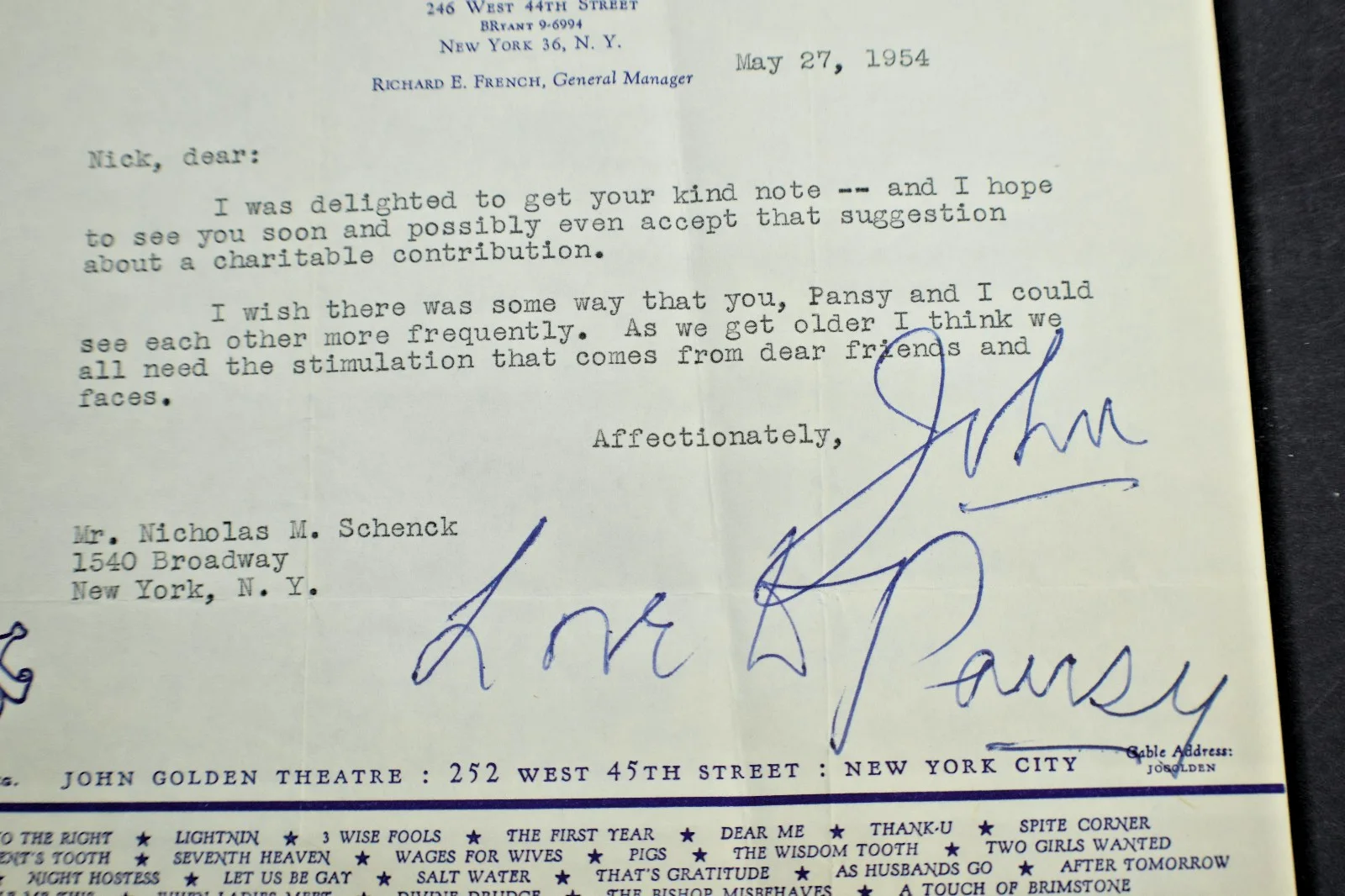 *SIGNED* John Golden on St James Theatre Letter to Nicholas Schenk, image 4