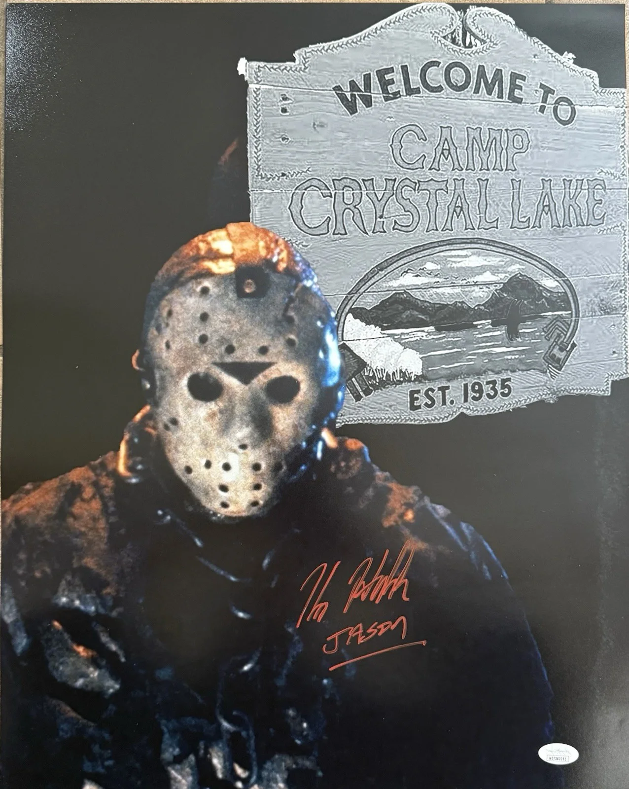 Kane Hodder — Kane Hodder Signed 16x20 Friday The 13th Custom Edit Red Paint Pen JSA