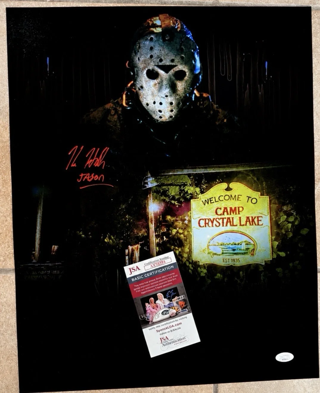 Kane Hodder — Kane Hodder Signed 16x20 Friday The 13th Custom Edit Red Paint Pen JSA, image 2